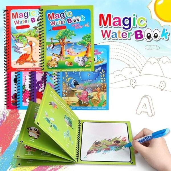 ⁦كتاب الوان مائية سحري للاطفال، مرح بلا حدود بالماء (عبوة 4 كتب) لوحة رسم بالوان الماء قابلة لاعادة الاستخدام مع قلم مائي كبير، هدية اعياد الميلاد من اكوا دودل⁩ - الصورة ⁦4⁩